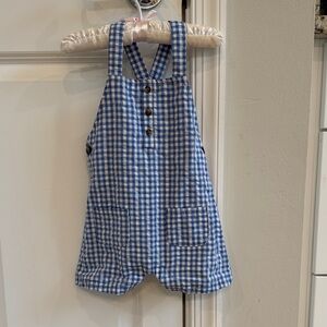 Blue and White Gingham Overalls